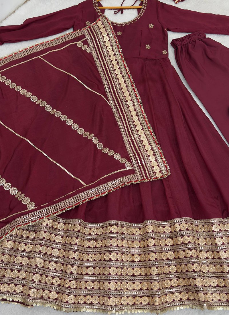 Silk Sequins Work Readymade Anarkali Suit