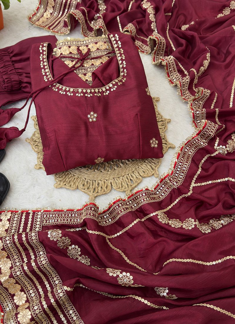 Silk Sequins Work Readymade Anarkali Suit