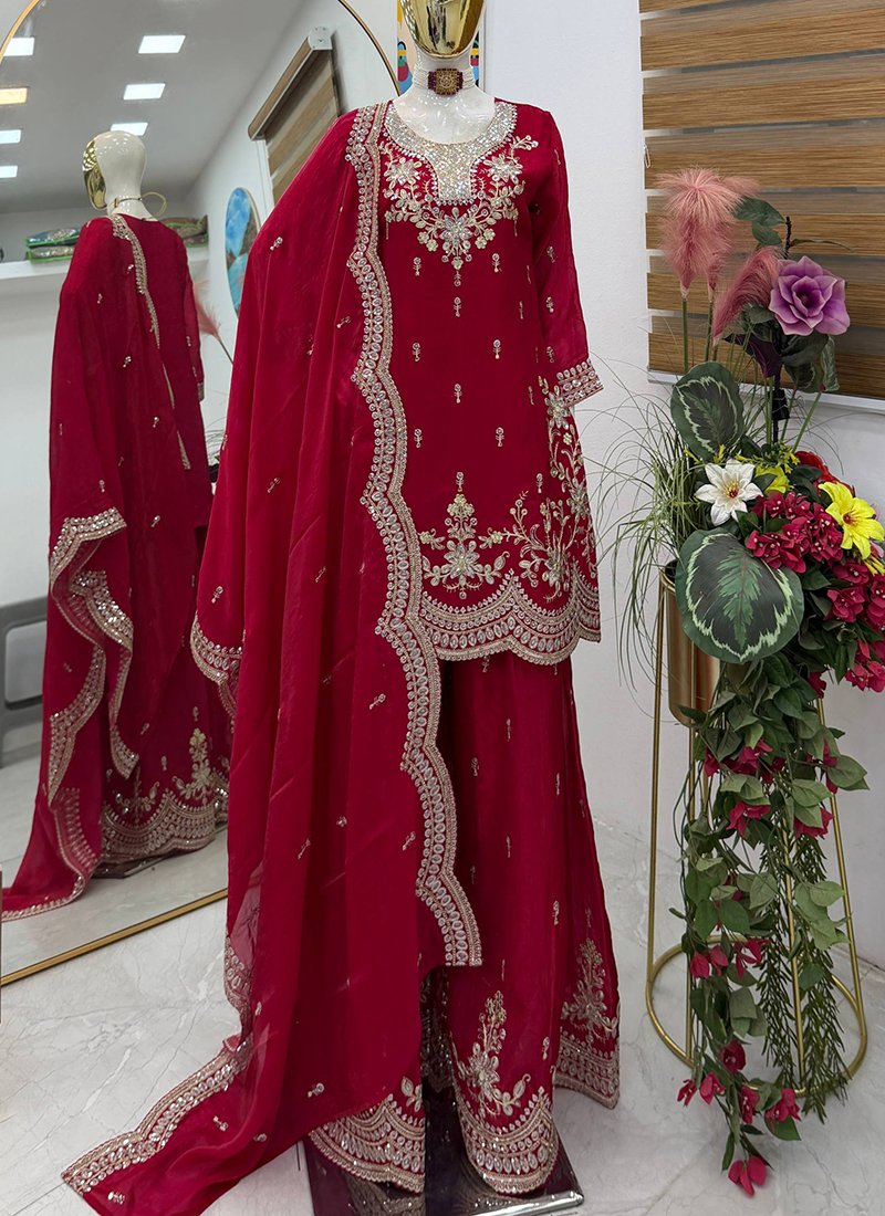 Silk Embroidery Work Readymade Plazzo Suit