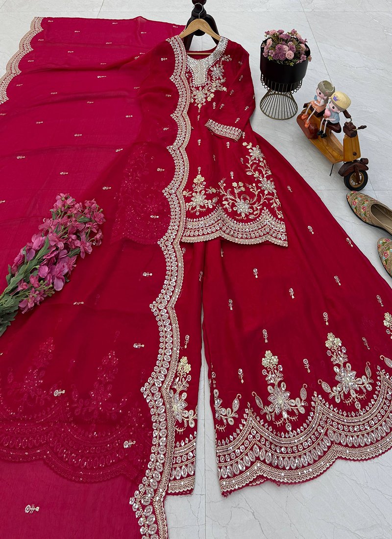 Silk Embroidery Work Readymade Plazzo Suit