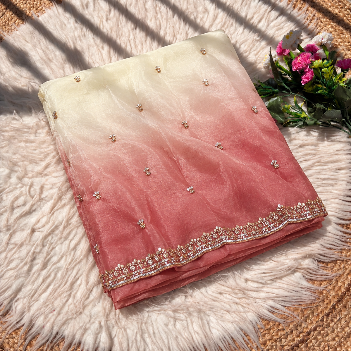 Premium Crush Saree With Original Beeds Work With Butti Design