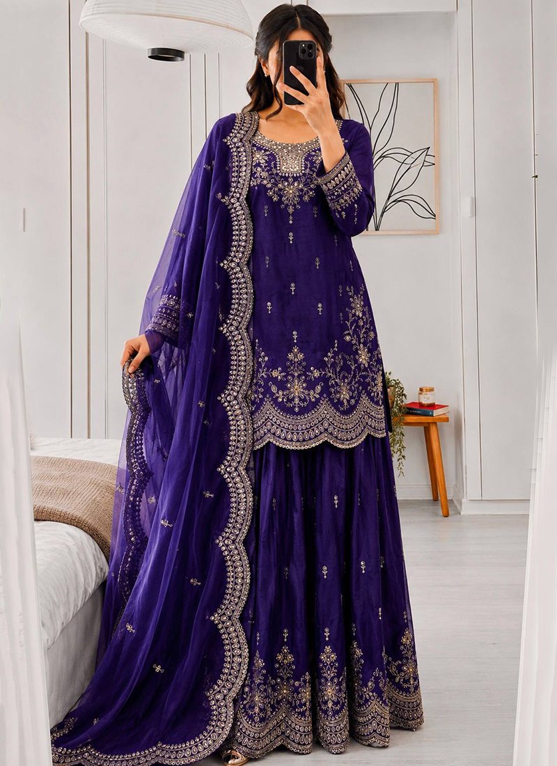 Silk Embroidery Work Readymade Plazzo Suit