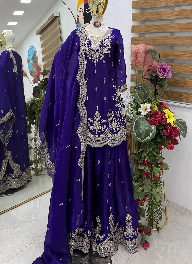 Silk Embroidery Work Readymade Plazzo Suit