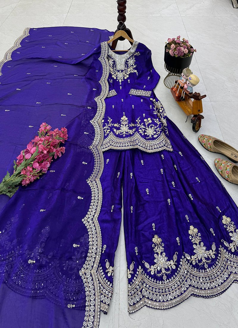 Silk Embroidery Work Readymade Plazzo Suit