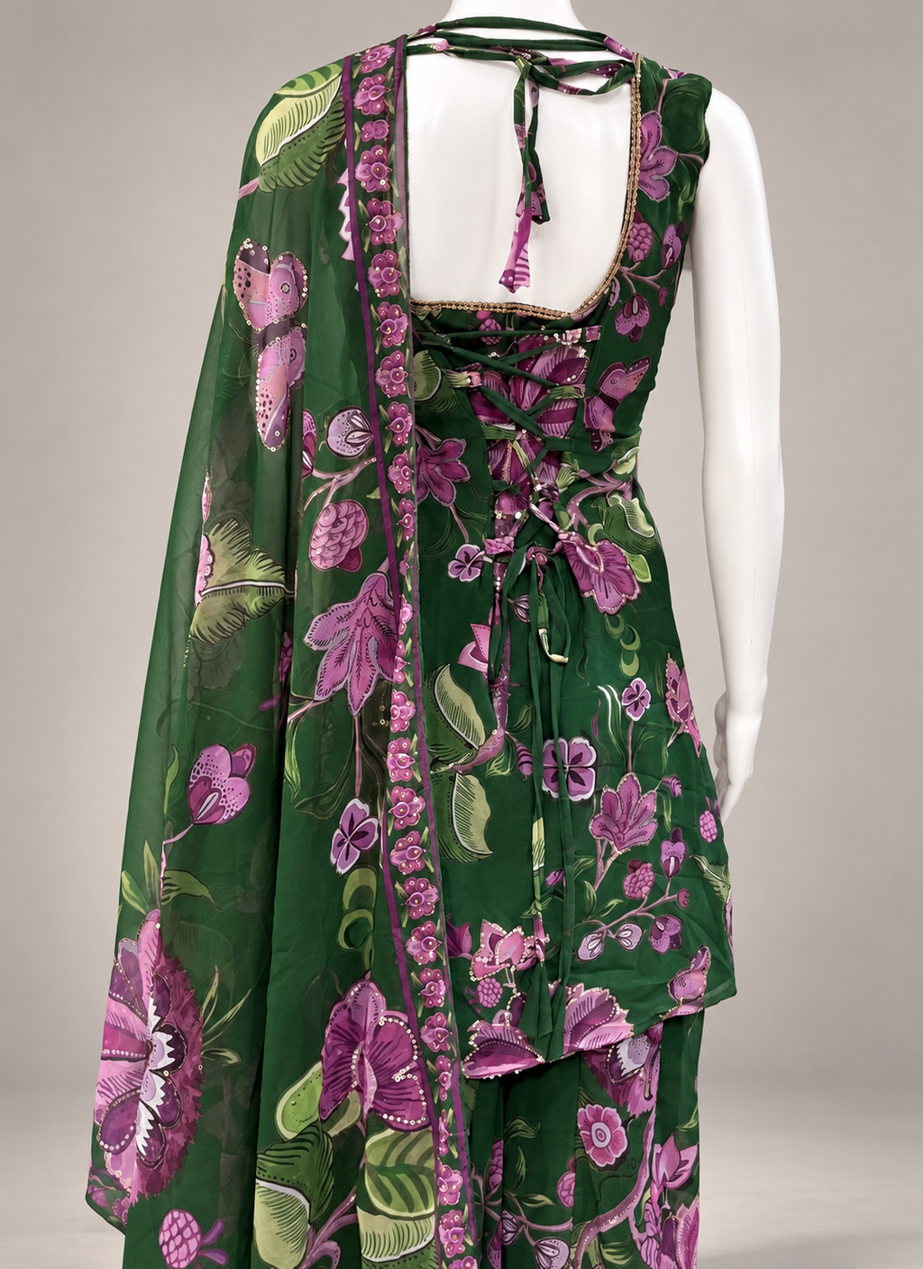 Teal Green Georgette Digital Print Work Readymade Sharara Suit