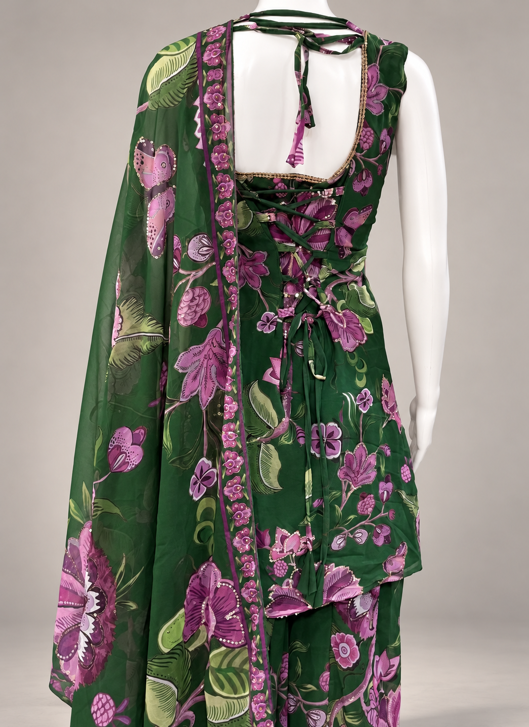 Teal Green Georgette Digital Print Work Readymade Sharara Suit