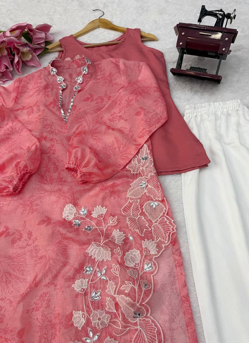 Organza Silk Digital Print Work Readymade Designer Suit