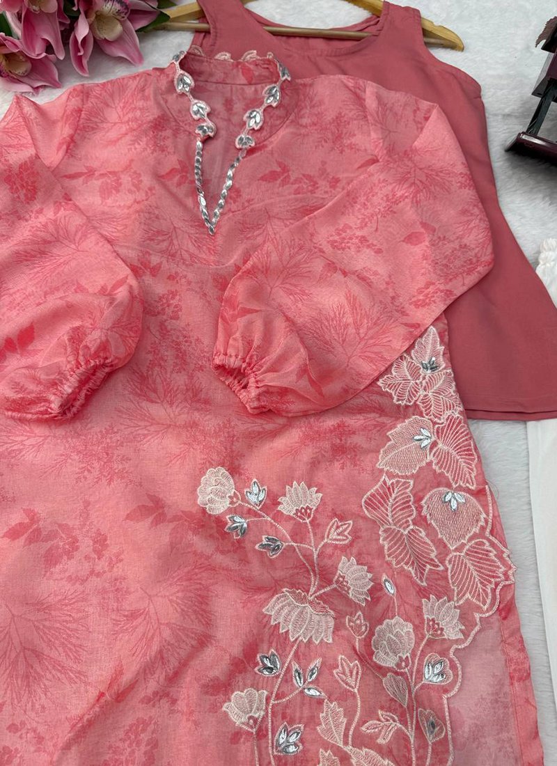 Organza Silk Digital Print Work Readymade Designer Suit