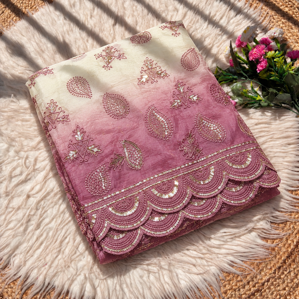 Gold Crush Embroidery Work Saree