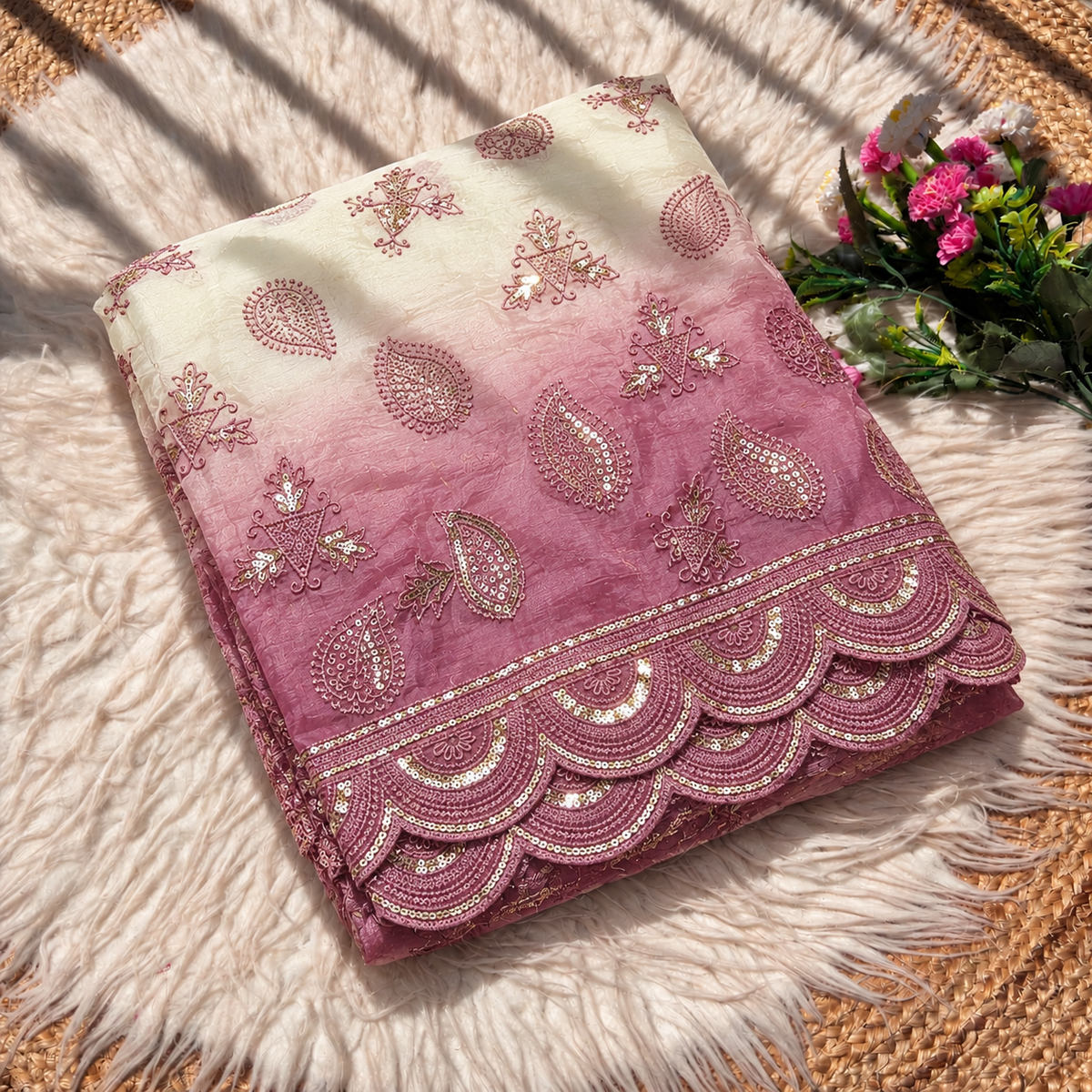 Gold Crush Embroidery Work Saree