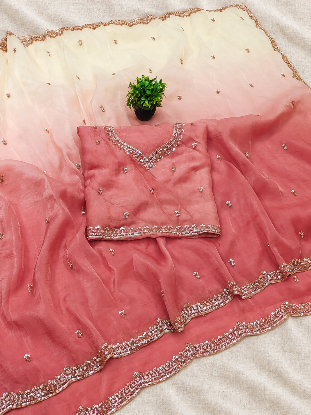 Premium Crush Saree With Original Beeds Work With Butti Design