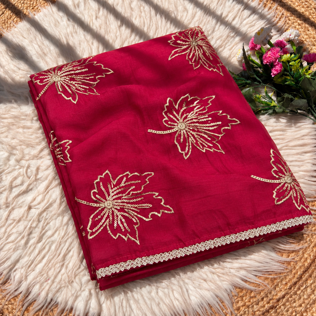 Soft Vichitra Silk Embroidery Work Saree
