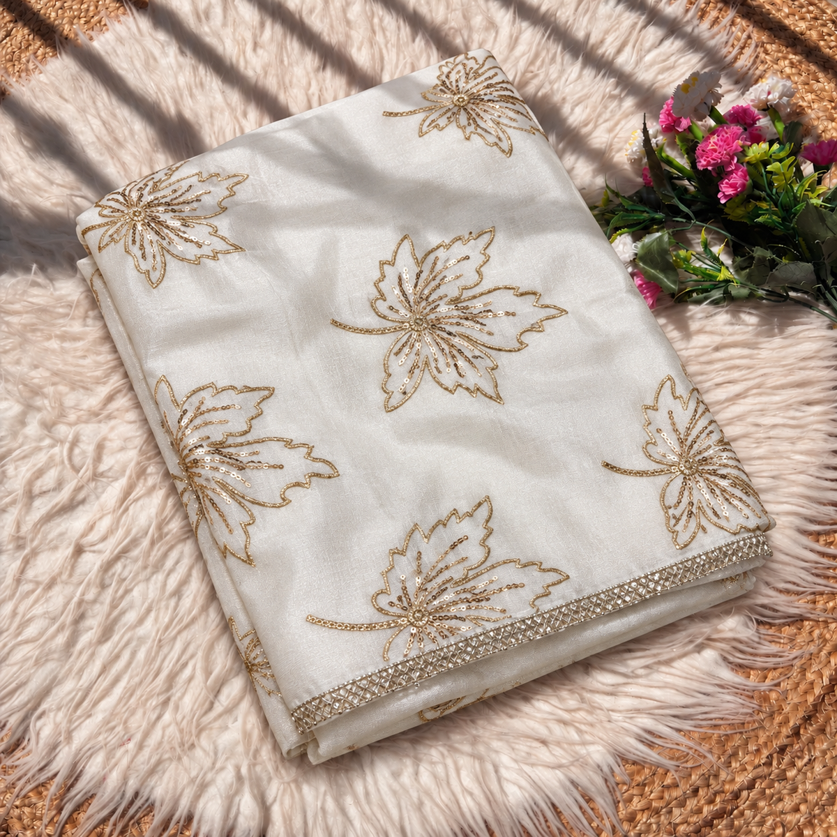 Soft Vichitra Silk Embroidery Work Saree