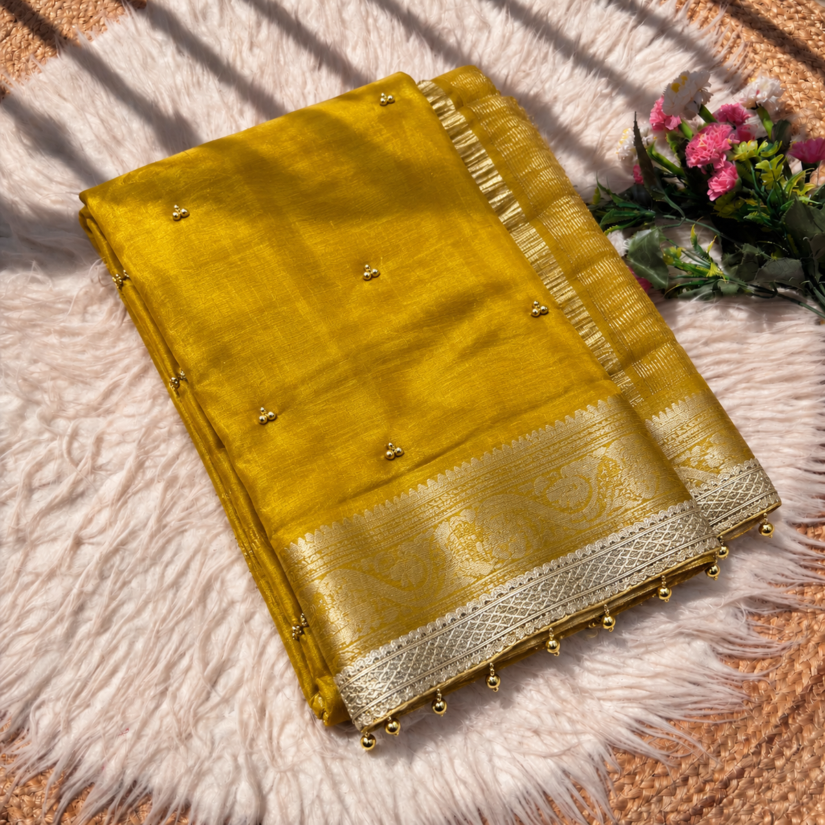 Fandy Chiffon With Ghughri Hand Work Saree
