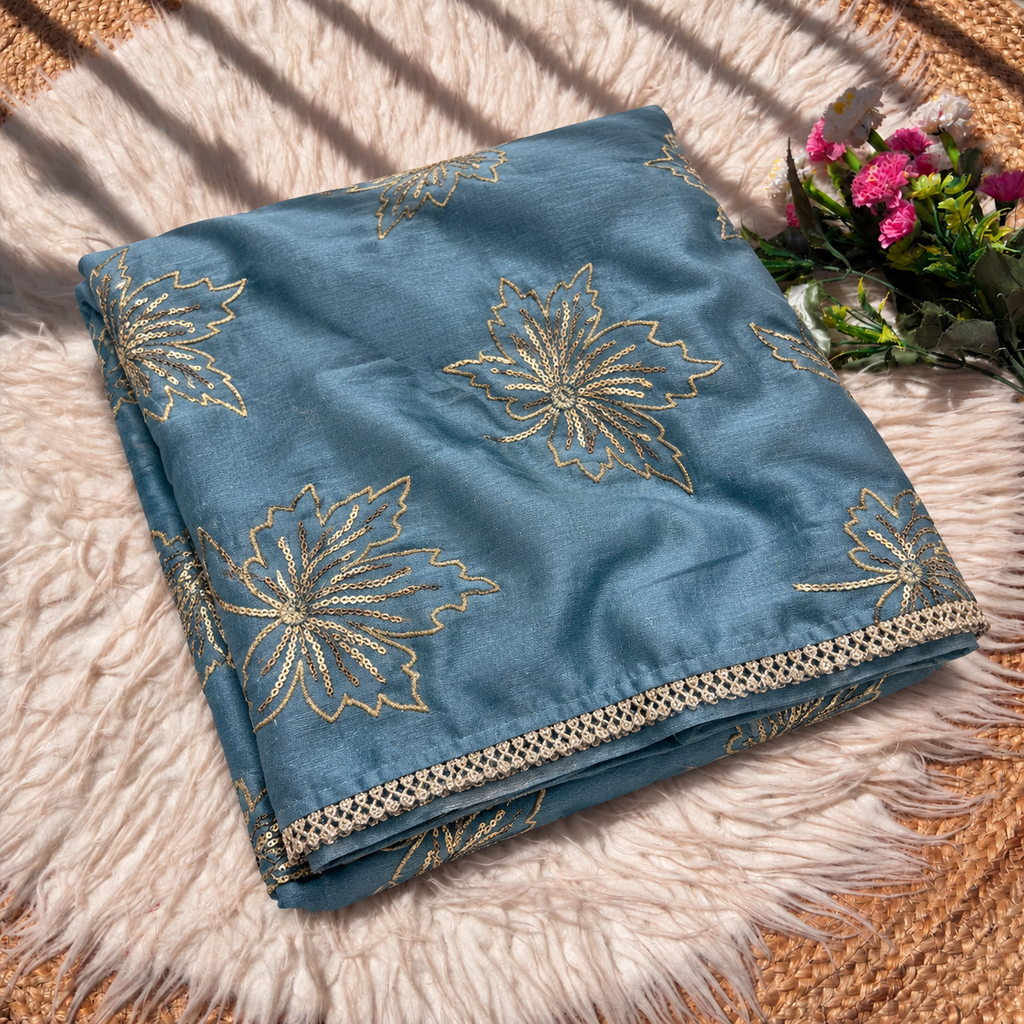 Soft Vichitra Silk Embroidery Work Saree