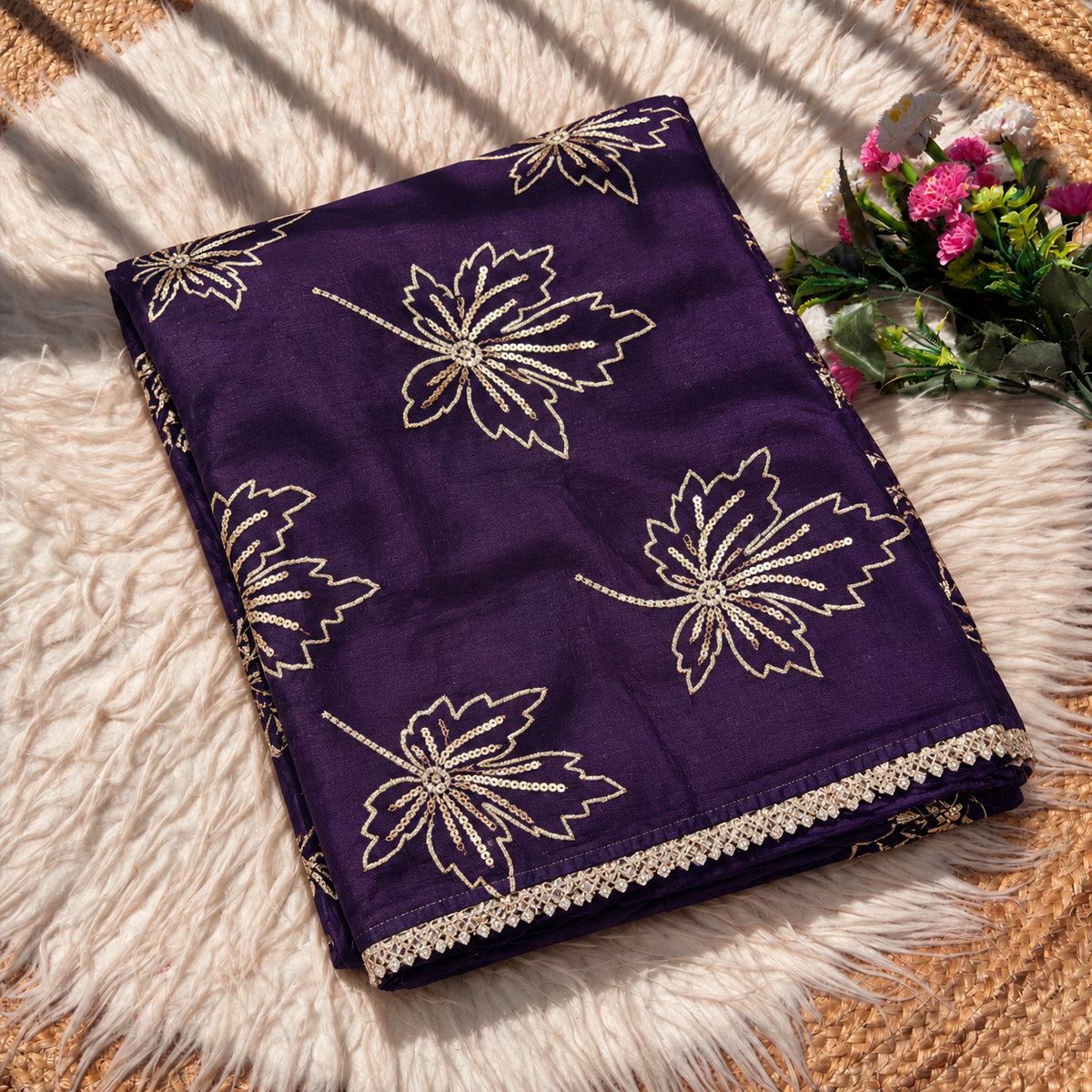 Soft Vichitra Silk Embroidery Work Saree