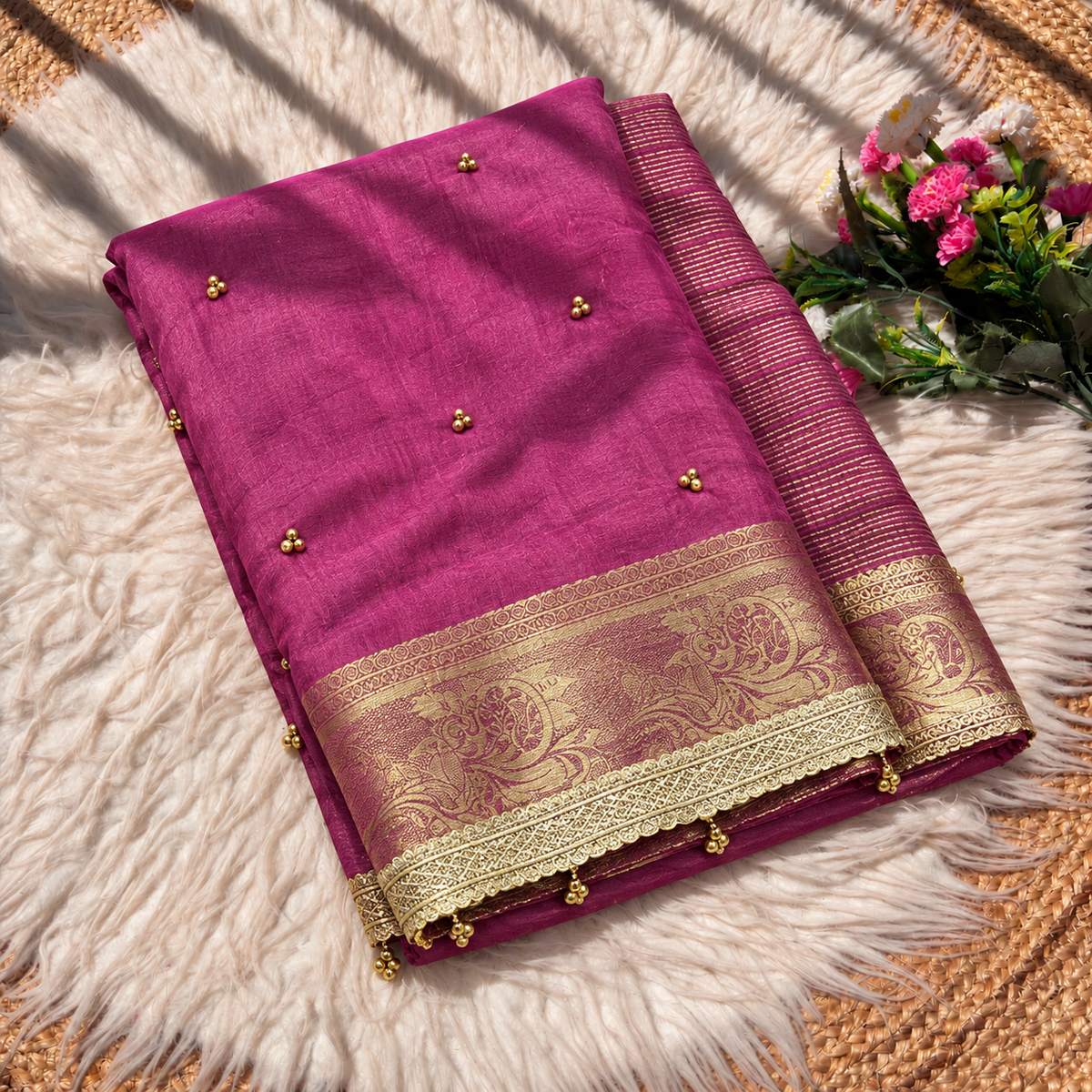 Fandy Chiffon With Ghughri Hand Work Saree