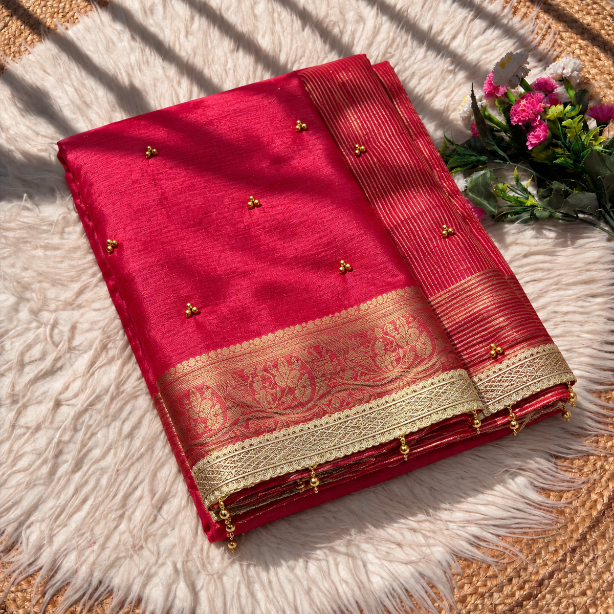 Fandy Chiffon With Ghughri Hand Work Saree