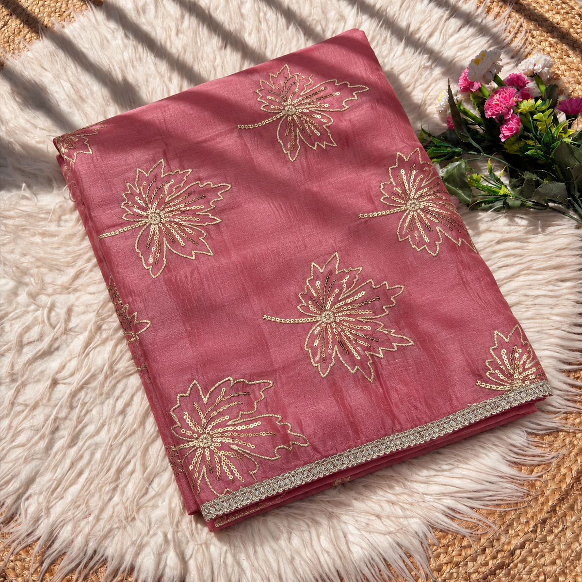 Soft Vichitra Silk Embroidery Work Saree