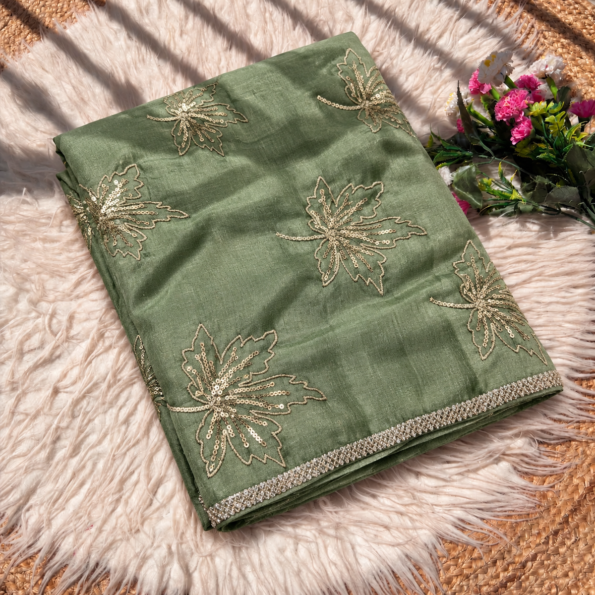 Soft Vichitra Silk Embroidery Work Saree