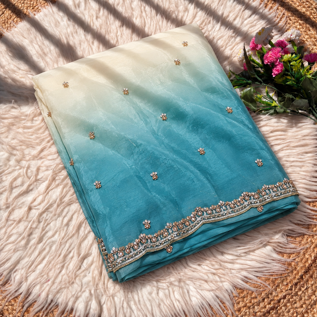 Premium Crush Saree With Original Beeds Work With Butti Design