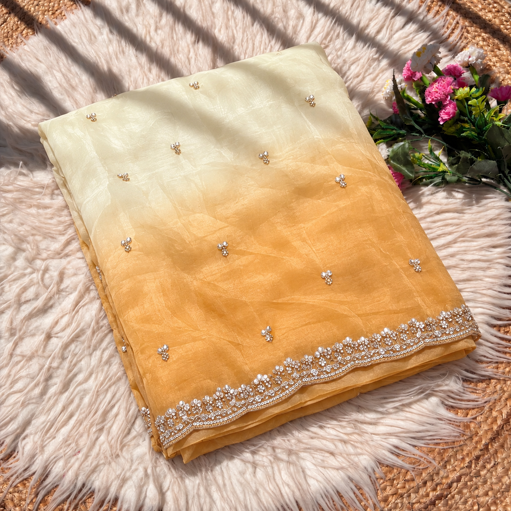 Premium Crush Saree With Original Beeds Work With Butti Design