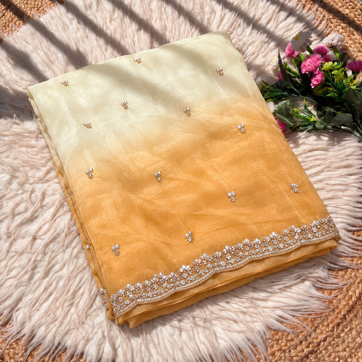 Premium Crush Saree With Original Beeds Work With Butti Design