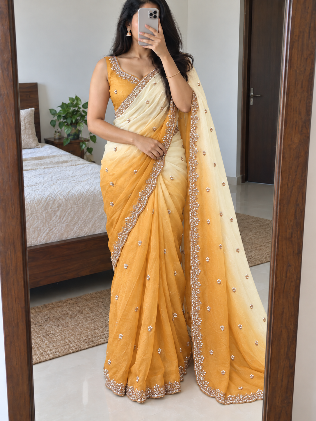 Premium Crush Saree With Original Beeds Work With Butti Design