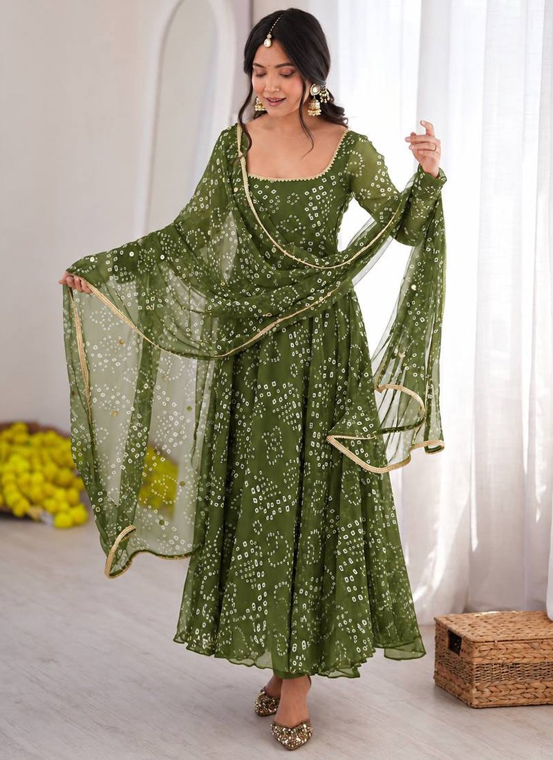 Digital Print Bandhani Print Work Readymade Gown