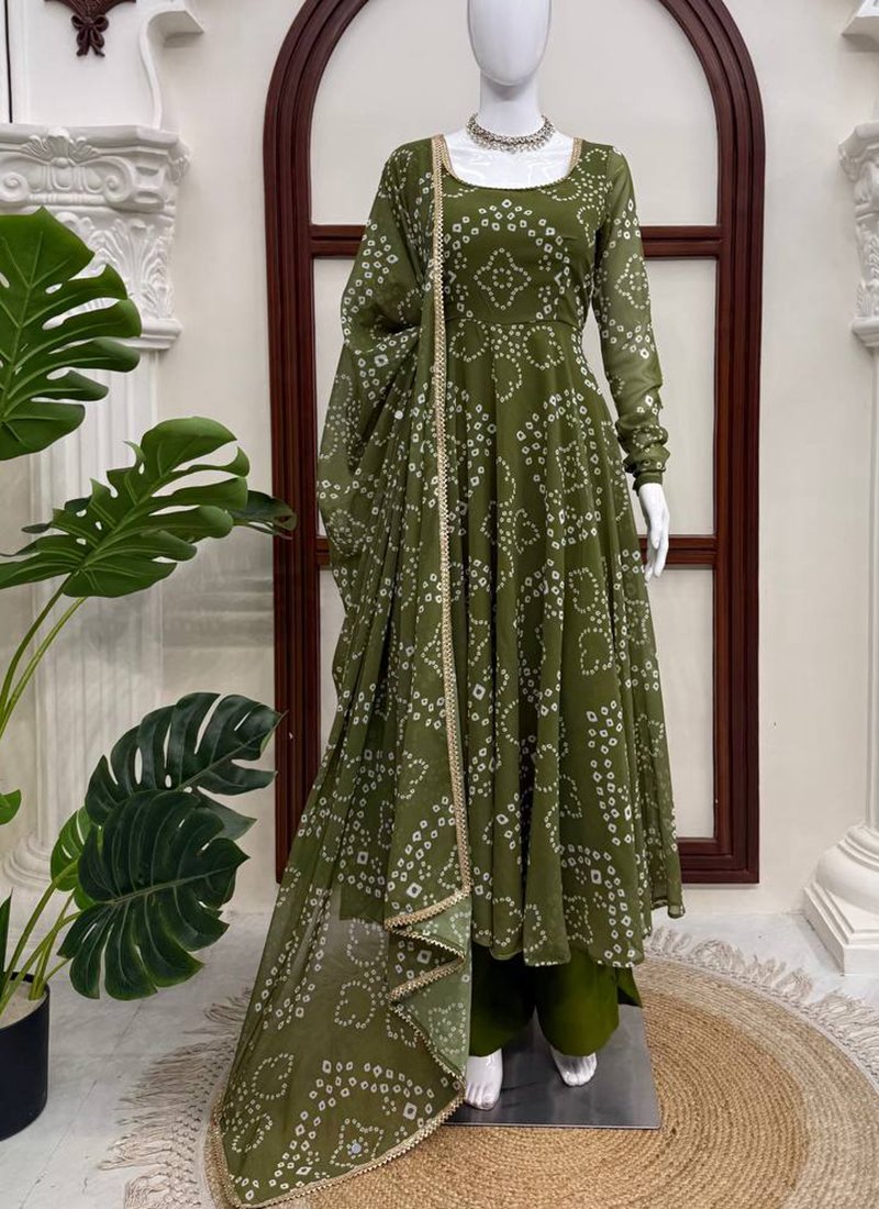 Digital Print Bandhani Print Work Readymade Gown