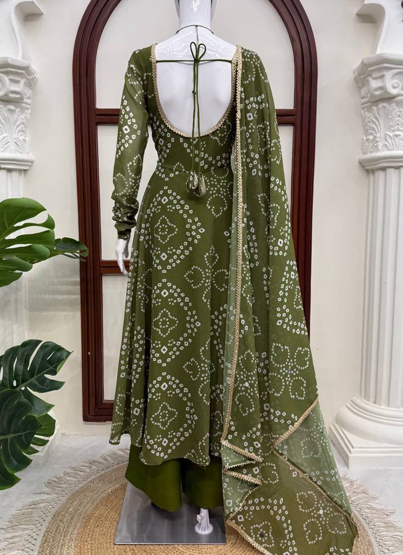 Digital Print Bandhani Print Work Readymade Gown