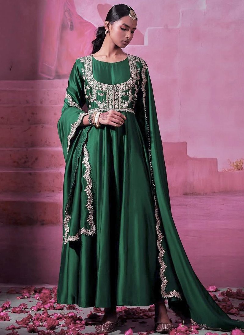 Silk Embroidery Work Readymade Anarkali Suit