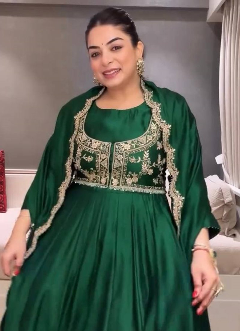 Silk Embroidery Work Readymade Anarkali Suit