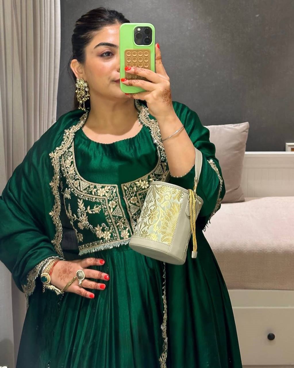 Silk Embroidery Work Readymade Anarkali Suit