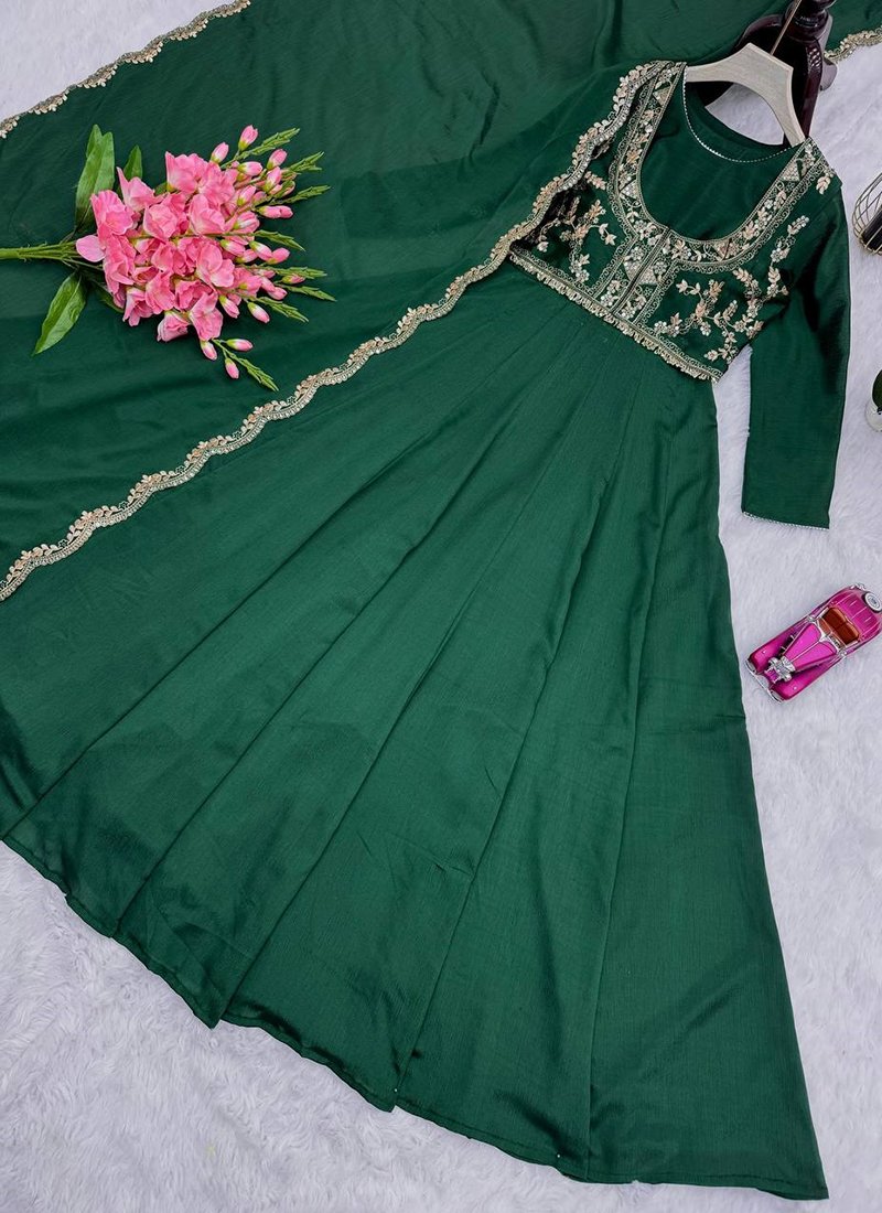 Silk Embroidery Work Readymade Anarkali Suit
