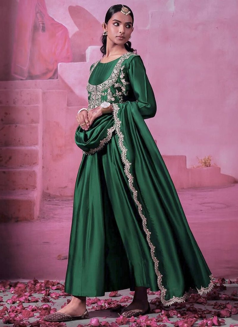 Silk Embroidery Work Readymade Anarkali Suit