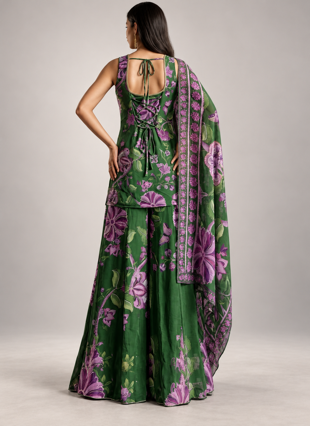 Teal Green Georgette Digital Print Work Readymade Sharara Suit