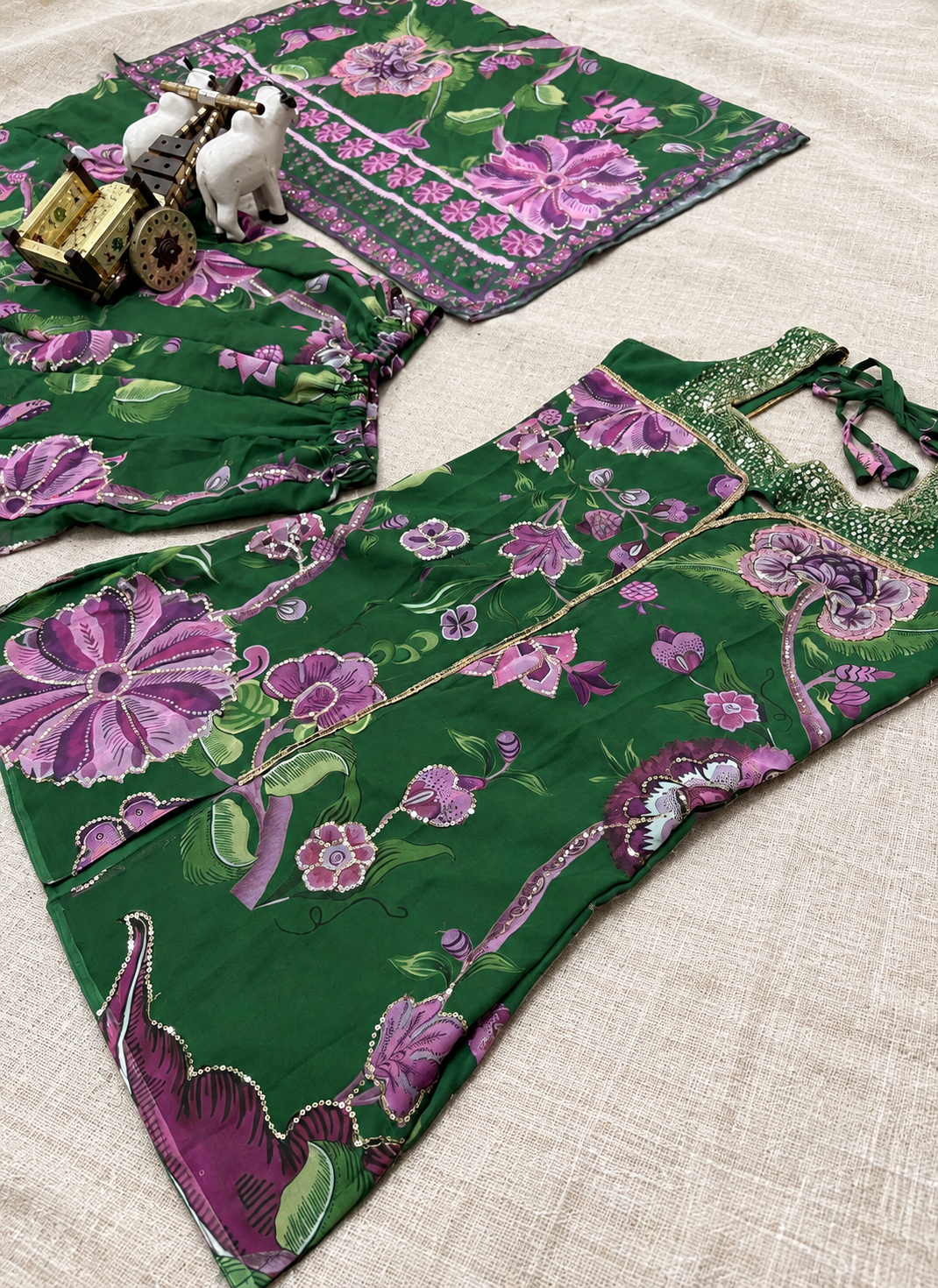 Teal Green Georgette Digital Print Work Readymade Sharara Suit