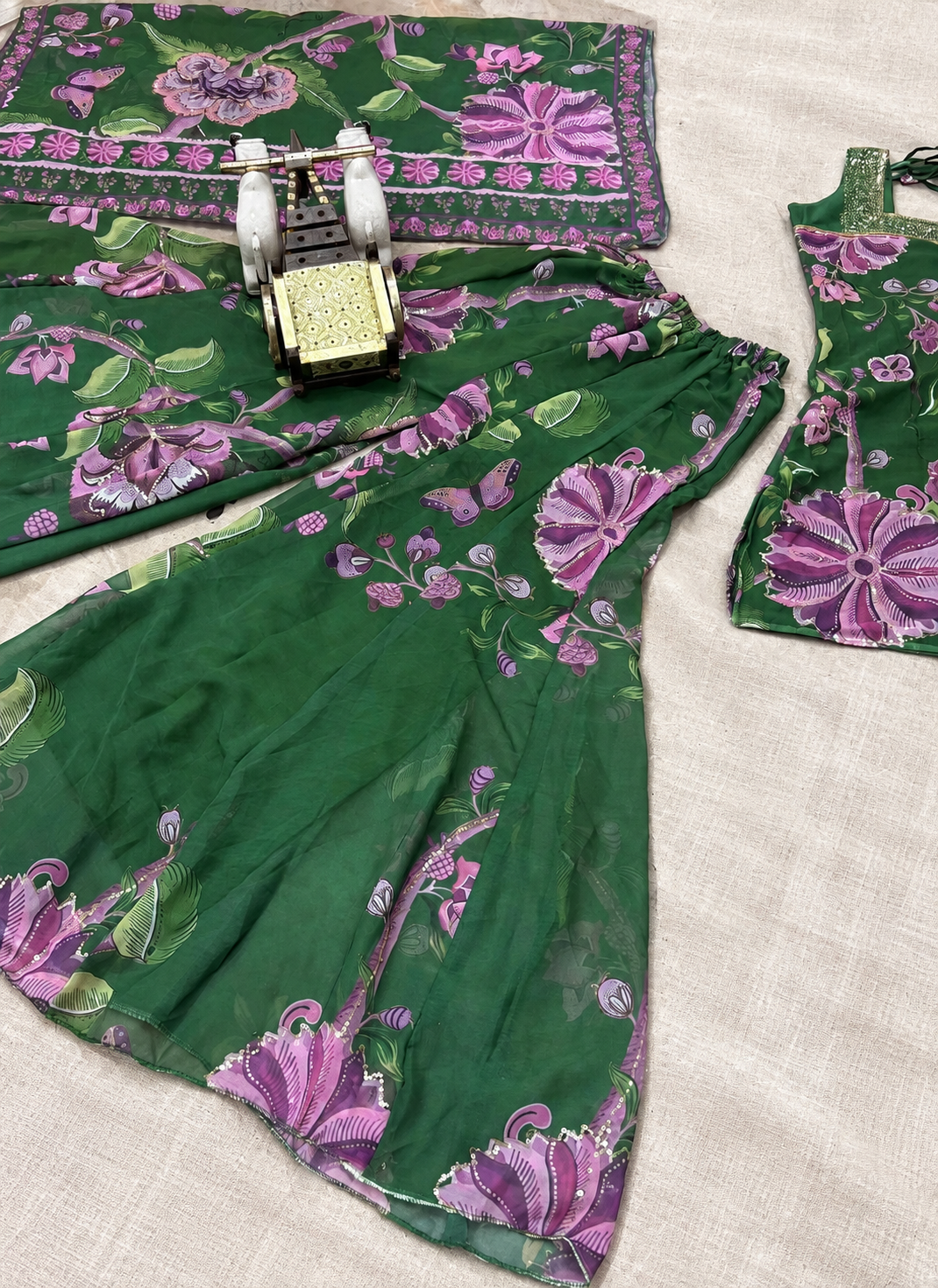 Teal Green Georgette Digital Print Work Readymade Sharara Suit
