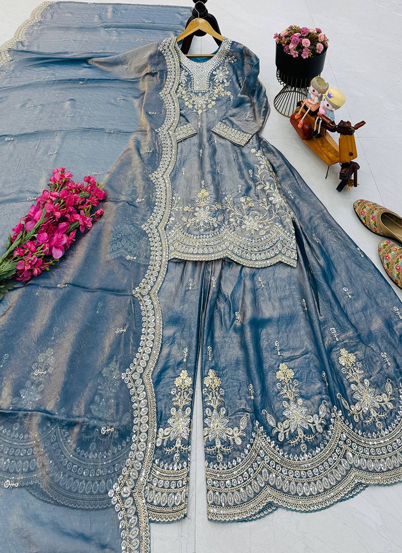 Silk Embroidery Work Readymade Plazzo Suit