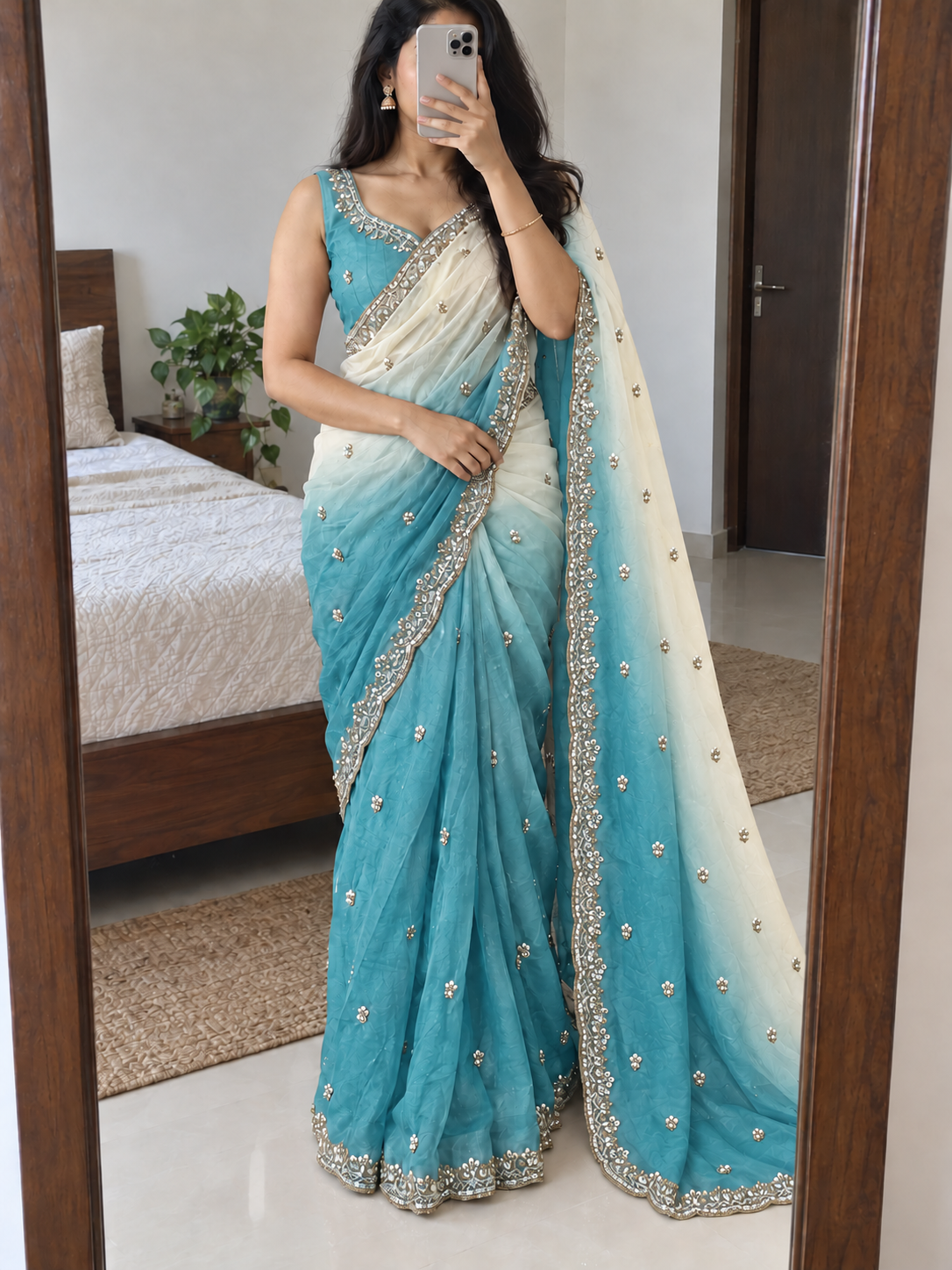 Premium Crush Saree With Original Beeds Work With Butti Design