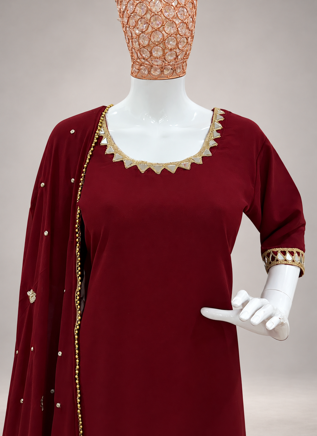 Maroon Georgette Mirror Work Readymade Plazzo Suit
