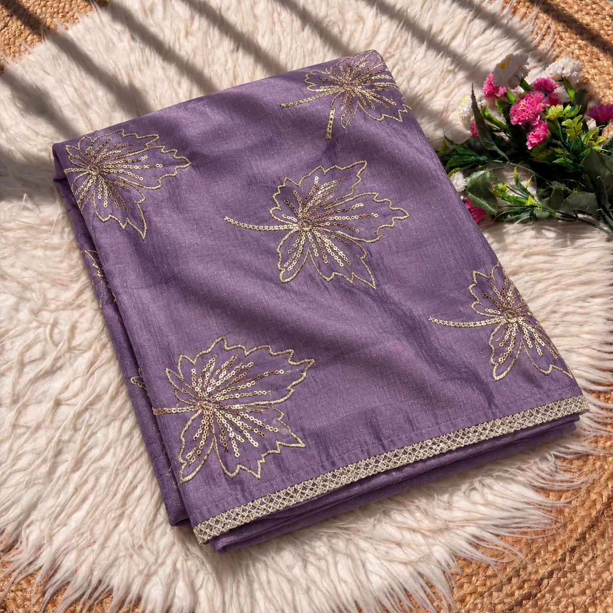Soft Vichitra Silk Embroidery Work Saree