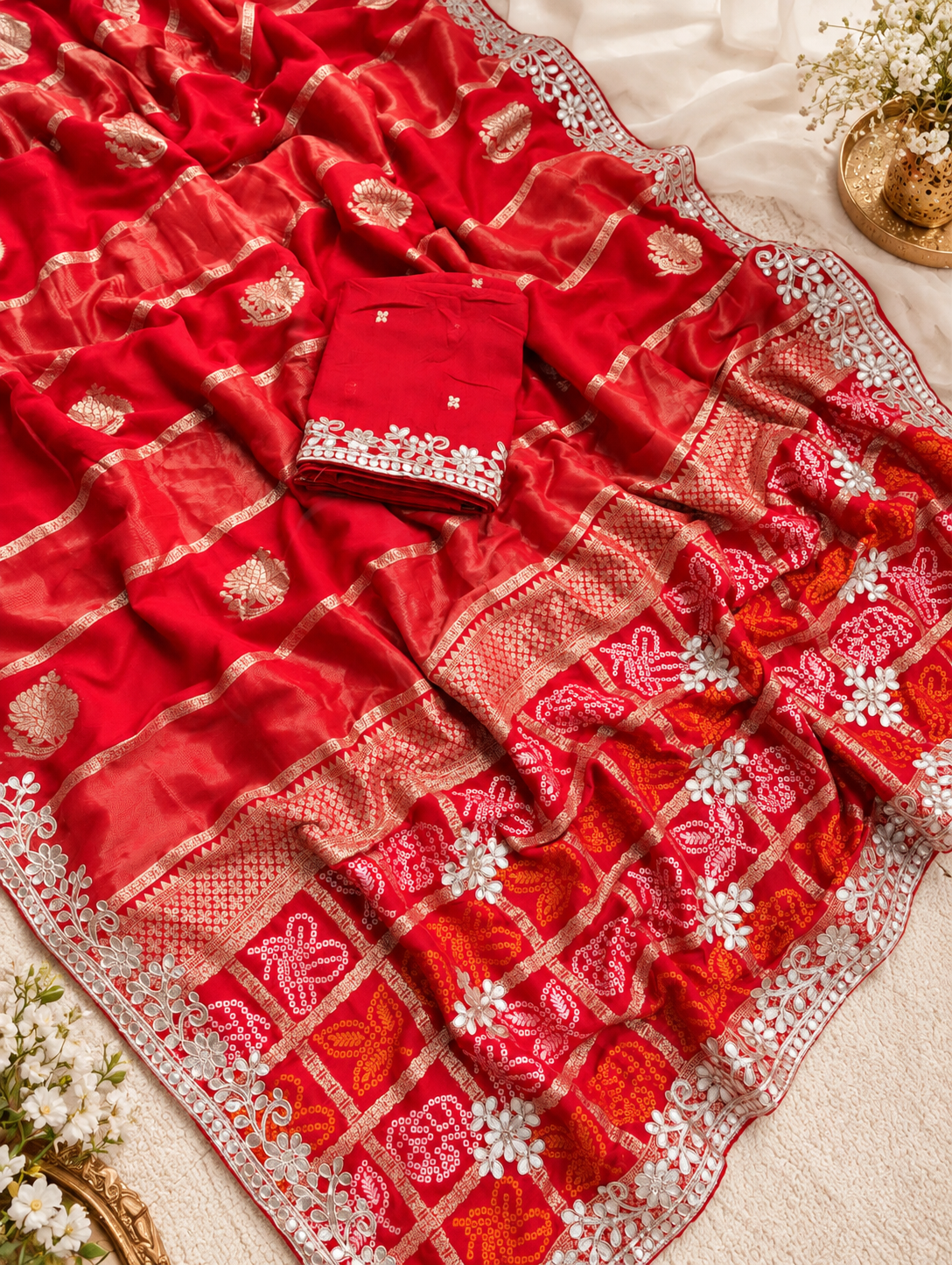 Dola Viscose Weaving Bandhej Print Pallu Saree