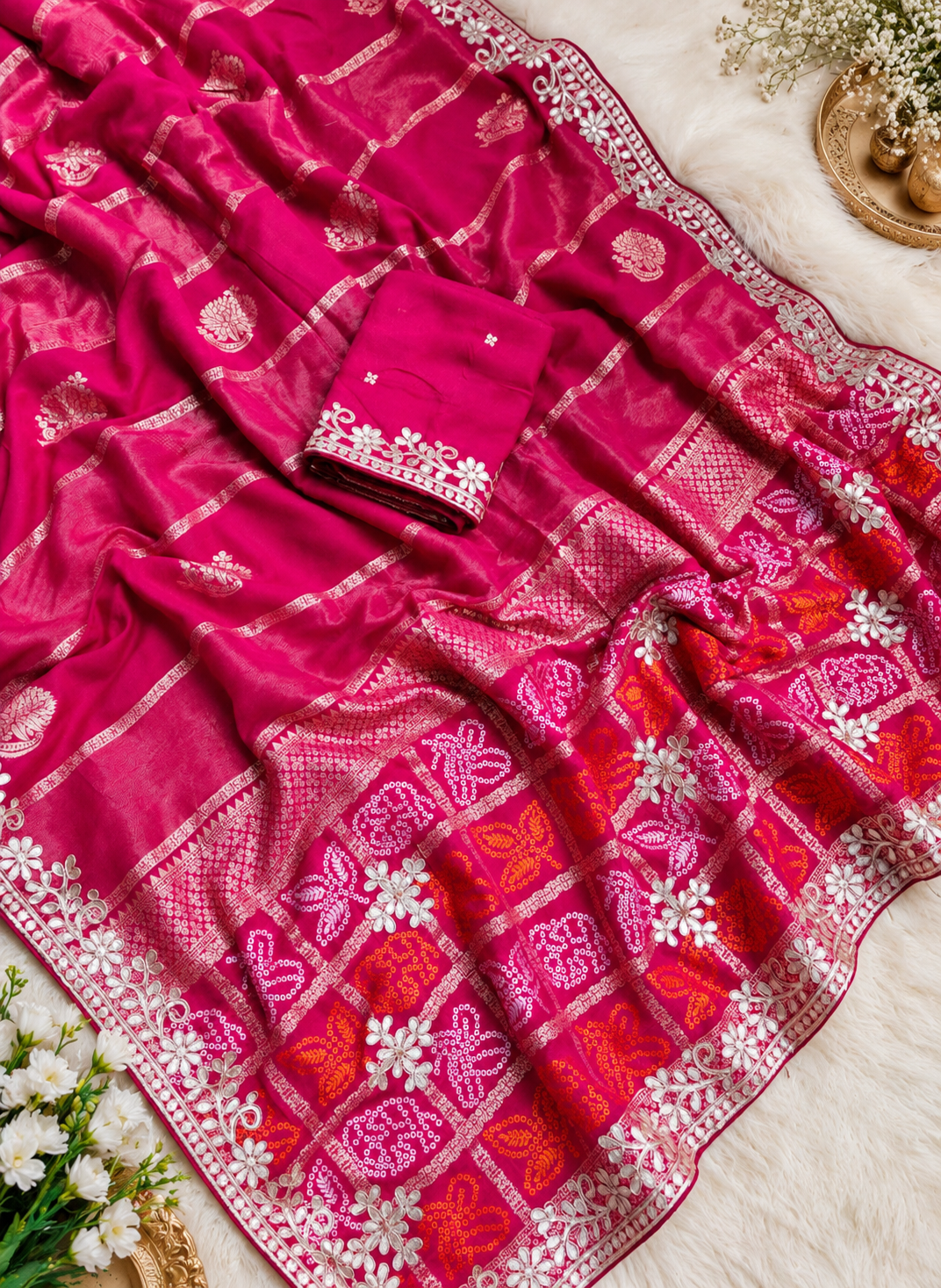 Dola Viscose Weaving Bandhej Print Pallu Saree