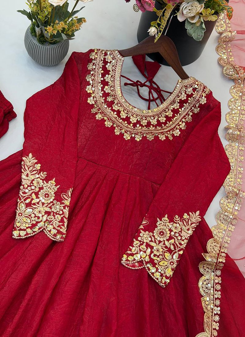 Crush Silk Embroidery Work Casual Wear Readymade Anarkali Suit