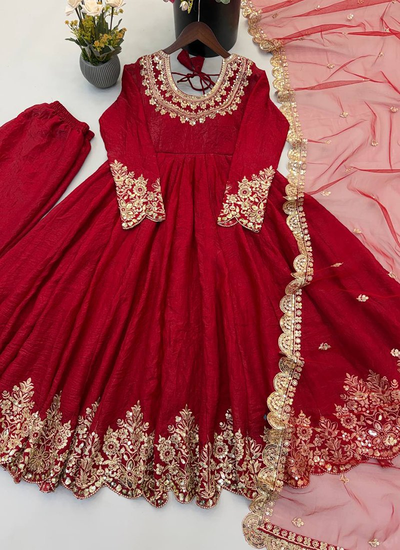 Crush Silk Embroidery Work Casual Wear Readymade Anarkali Suit
