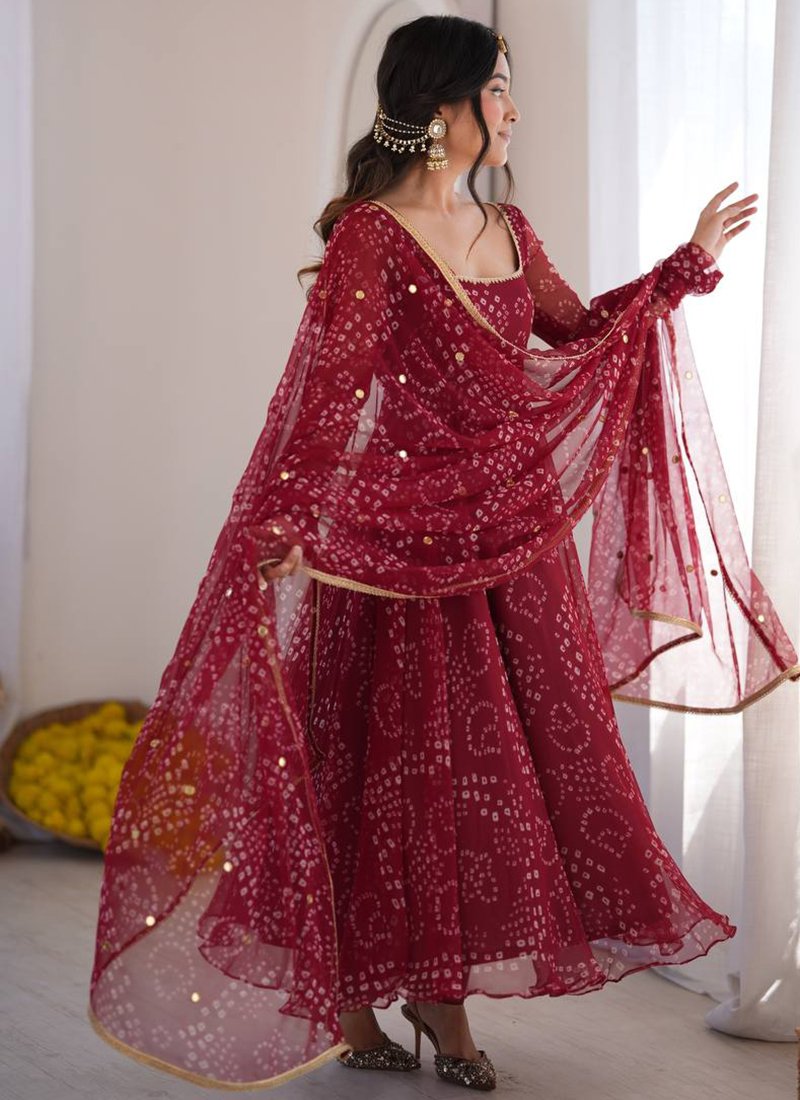 Digital Print Bandhani Print Work Readymade Gown
