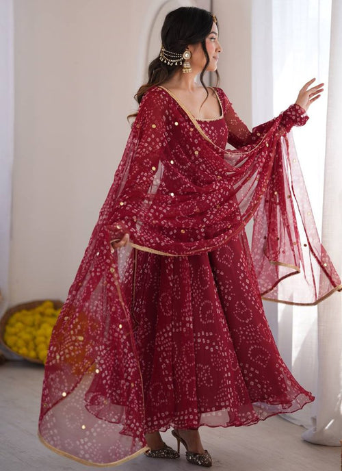 Digital Print Bandhani Print Work Readymade Gown