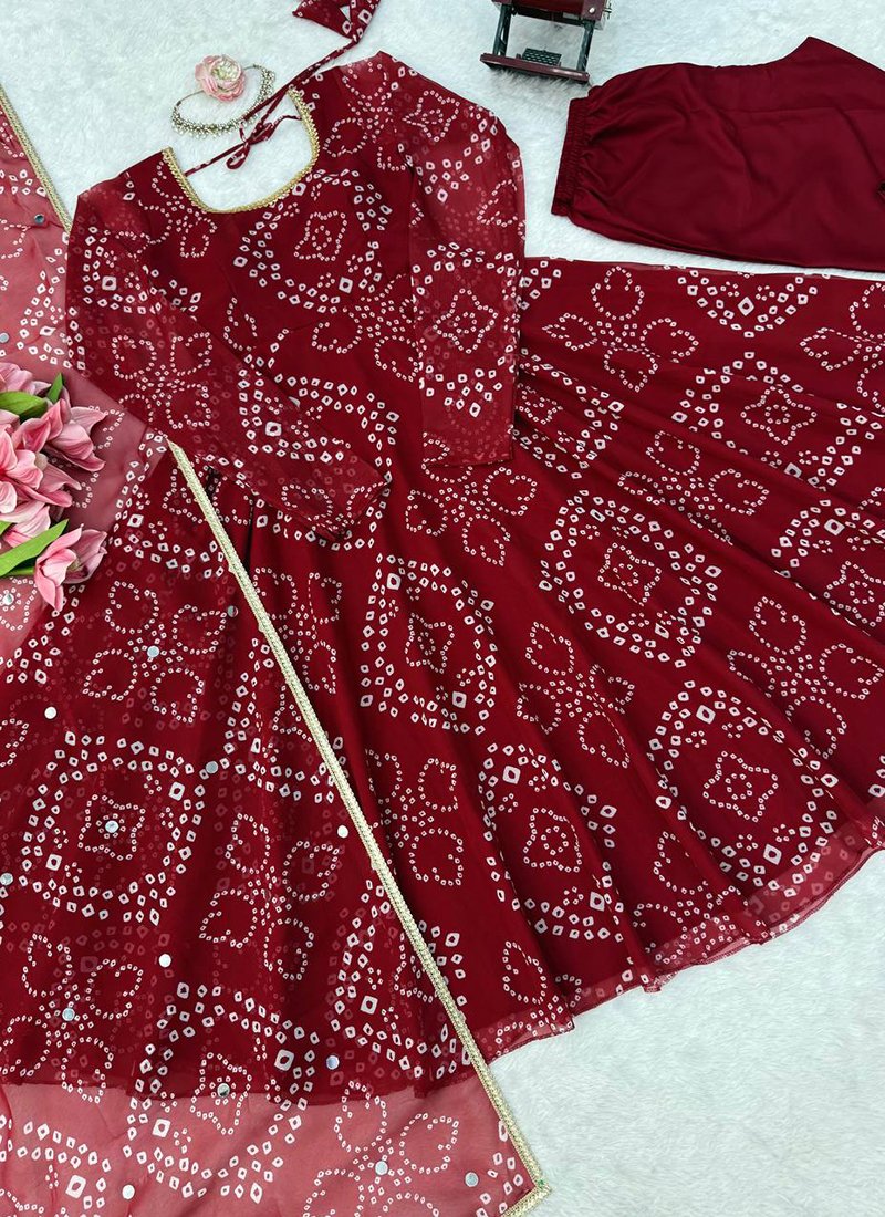 Digital Print Bandhani Print Work Readymade Gown